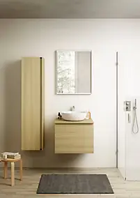 Meuble vasque suspendu effet chêne l.60 cm + plan de toilette effet chêne, Pura+
