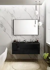 Meuble vasque suspendu noir mat et verre fumé l.120 cm + plan double vasque noir mat résine, Pura+