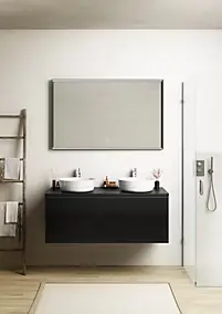 Meuble vasque suspendu noir mat et verre fumé l.120 cm + plan de toilette noir mat, Pura+