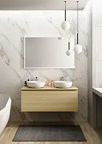 Meuble vasque suspendu effet chêne l.120 cm + plan de toilette effet chêne pour 2 vasques, Pura+