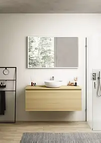 Meuble vasque suspendu effet chêne l.120 cm + plan de toilette effet pour 1 vasque, Pura+