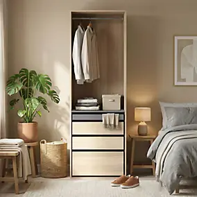 Dressing effet chêne 4 tablettes 3 tiroirs GoodHome Atomia H. 225 x L. 75 x P. 58 cm