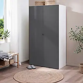 Armoire penderie 2 portes battantes anthracite et blanc GoodHome Atomia H. 187 x L. 100 x P. 58 cm