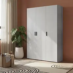 Armoire penderie 3 portes battantes gris clair et effet chêne grisé GoodHome Atomia H. 225 x L. 100 x P. 45 cm