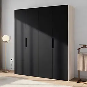Armoire penderie 4 portes battantes noir et effet chêne GoodHome Atomia H. 225 x L. 200 x P. 45 cm