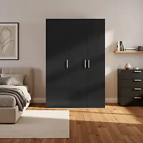 Armoire penderie 2 portes battantes noir et effet chêne GoodHome Atomia H. 187 x L. 125 x P. 45 cm