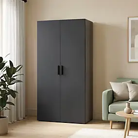 Armoire penderie 2 portes battantes anthracite et effet chêne grisé GoodHome Atomia H. 187 x L. 100 x P. 45 cm