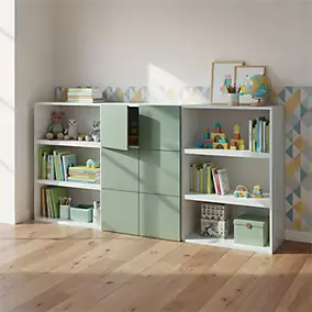 Armoire 6 portes battantes vert agave et blanc GoodHome Atomia H. 112 x L. 225 x P. 35 cm