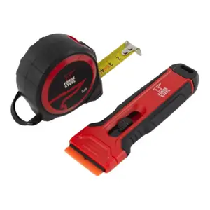 Kit outils mètre ruban 5 m + 1 grattoir + 1 lame en plastique, + 4 lames en acier