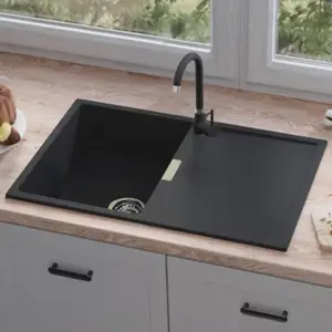 Kit évier encastré 78x50 cm quartz résine mat noir métallisé avec robinet
