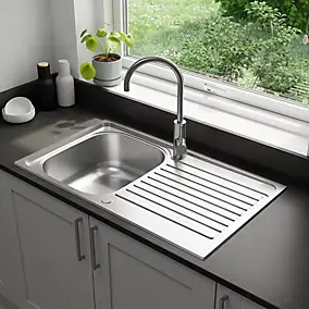 Évier à encastrer en inox 1 bac avec égouttoir, L.86 x P.50 cm, Jabiri