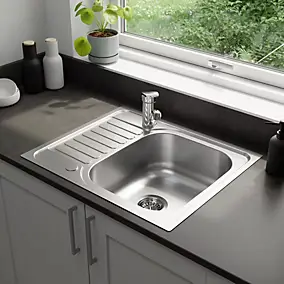 Évier à encastrer compact en inox 1 cuve avec égouttoir XS l.60 x P.50 cm, Jabiri