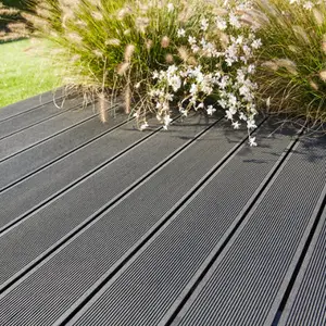 Lame de terrasse composite gris réversibles à clipser L. 220 x l. 14,5 x Ep. 2,1 cm