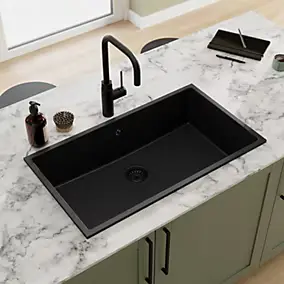 Évier à encastrer en composite quartz noir 1 bac, L.78 x P.44 cm, GoodHome Sorrel