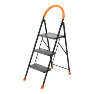 Marchepied pliable 3 marches en acier et plastique noir charge 150 kg - H. 116 cm