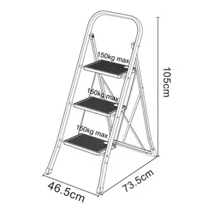 Marchepied pliable 3 marches en acier et plastique noir charge 150 kg - H. 105 cm