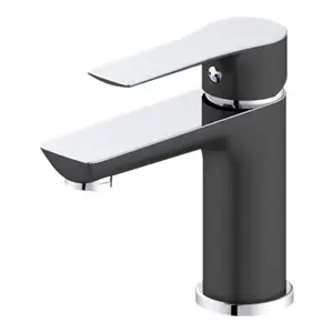 Mitigeur lavabo noir mat et chromé avec bonde clic-clac WICIE