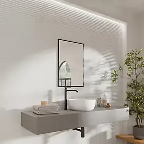 Carrelage mural intérieur blanc brillant à cannelures L.60 x l.30 cm x ép.9 mm, Perouso