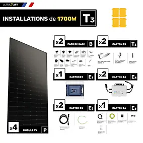 Kit panneau solaire Ultrawatt avec fixation tuile plate 1700W