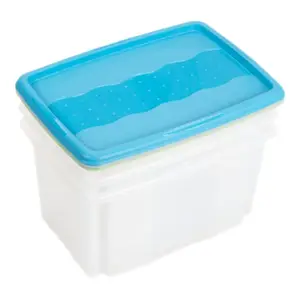 Lot de 3 boîtes polypropylène 45L, couvercles gris vert bleu - H.41 x l.40 x P.55 cm