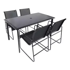 Ensemble table et 4 chaises de jardin Krista acier et verre noir GoodHome