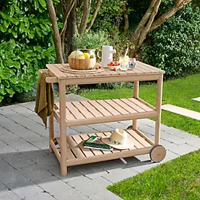 Desserte de jardin en bois d'acacia GoodHome Riveo L.113cm P.64,5cm