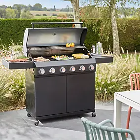 Barbecue à gaz GoodHome Praden noir 6 brûleurs 16 personnes