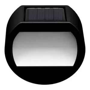 Lot de 2 lumières de clôture solaire ronde LED avec capteur crépusculaire noir 3000 K IP44
