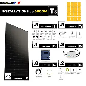 Kit panneau solaire Ultrawatt avec fixation pour tuile plate 6800W