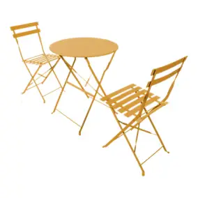 Ensemble table ronde et 2 chaises de jardin Janco acier jaune