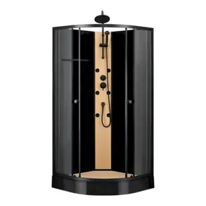 Cabine de douche hydromassante quart de cercle noir mat décor bambou 90 x 90 cm