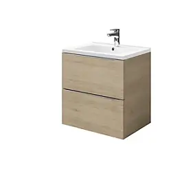 Meuble sous vasque suspendu blanc l.60 cm Imandra + plan vasque blanc, GoodHome