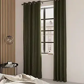 Rideau thermique à œillets vert kaki l.140 x H.260 cm GoodHome Novan