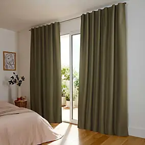 Rideau occultant galon fronceur vert kaki l.140 x H.260 cm GoodHome Miri