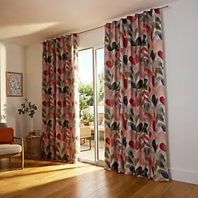 Rideau occultant galon fronceur motif feuillage multicolore l.140 x H.260 cm GoodHome Miri