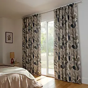 Rideau occultant galon fronceur motif feuillage beige l.140 x H.260 cm GoodHome Miri