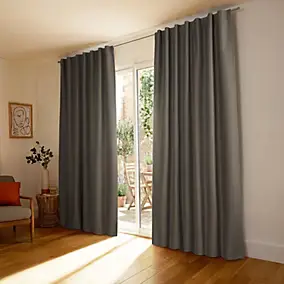 Rideau occultant galon fronceur gris l.140 x H.260 cm GoodHome Miri