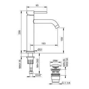 Mitigeur lavabo haut laiton brossé effet or avec bonde clic clac SINDIA H. 25,6 cm