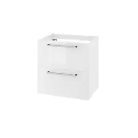Meuble sous vasque suspendu blanc brillant 2 tiroirs l.60 x H.60 x P.45 cm GoodHome Imandra