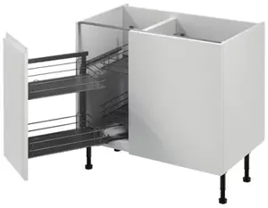 Meuble d'angle bas "Glorian" blanc brillant l.100 x h.72 x p.57 cm 1 porte + rangement panier gauche