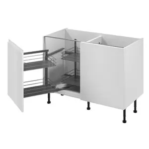 Meuble d'angle bas "Glorian" blanc brillant l.120 x h.72 x p.57 cm 1 porte + rangement panier gauche