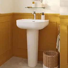 Ensemble lavabo et colonne en céramique blanc Cavally GoodHome