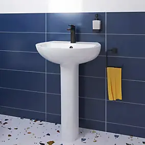 Ensemble lavabo et colonne en céramique blanc Tasi GoodHome