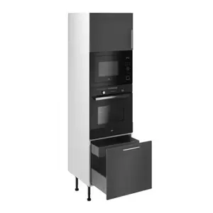 Colonne four + micro-ondes "Florie"anthracite mat l.60 x h.201 x p.57 cm + 1 porte + 1 porte avec casserolier et tiroir intérieur