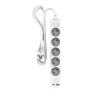 Bloc multiprise 5 prises avec USB-A et USB-C blanc