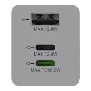 Chargeur secteur USB-A et USB-C 65 W gris