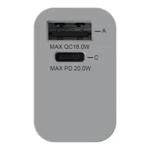 Chargeur secteur mural USB-A et USB-C 20 W gris