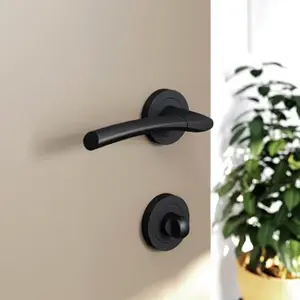 Lot de 2 poignées de porte noir mat en forme vague avec rosaces