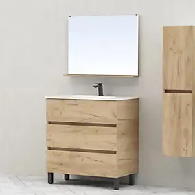 Ensemble meuble sous vasque à poser l.80 cm Teide décor bois + plan vasque + miroir