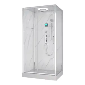 Cabine de douche hydromassante et porte coulissante 80x110 cm marbre blanc